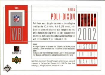 2002 UD Piece of History #103 Brian Poli-Dixon Back