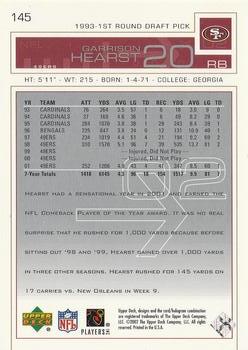 2002 Upper Deck #145 Garrison Hearst Back