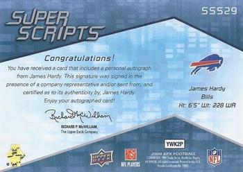 2008 SPx - Super Scripts Autographs #SSS29 James Hardy Back