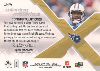 2008 SPx - Winning Materials NFL 99 #WM-VY Vince Young Back