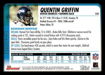 2003 Bowman #145 Quentin Griffin Back