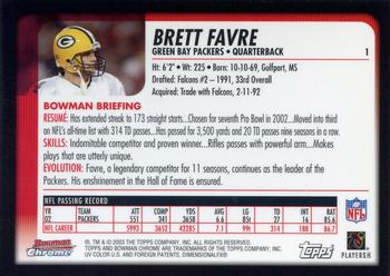 2003 Bowman Chrome #1 Brett Favre Back