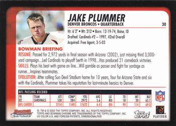 2003 Bowman Chrome #30 Jake Plummer Back