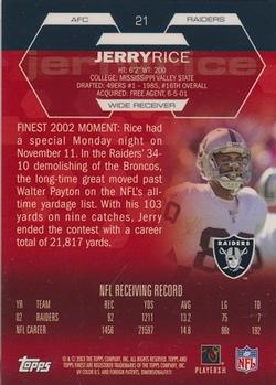 2003 Finest #21 Jerry Rice Back