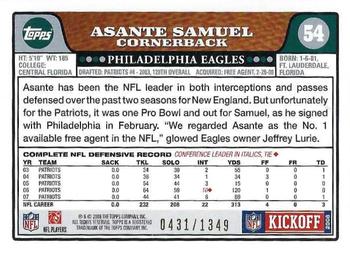 2008 Topps Kickoff - Silver Holofoil #54 Asante Samuel Back