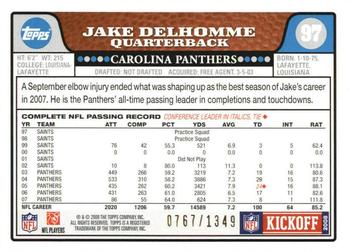 2008 Topps Kickoff - Silver Holofoil #97 Jake Delhomme Back