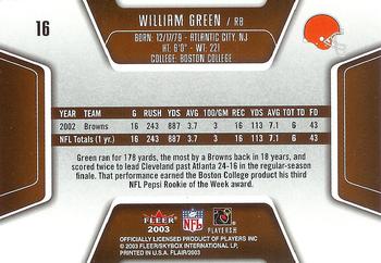 2003 Flair #16 William Green Back
