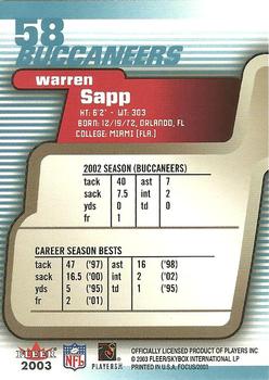 2003 Fleer Focus #58 Warren Sapp Back