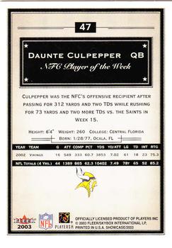 2003 Fleer Showcase #47 Daunte Culpepper Back