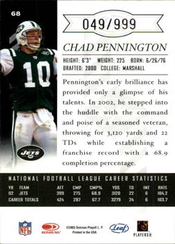 2003 Leaf Limited #68 Chad Pennington Back