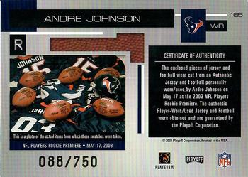 2003 Playoff Absolute Memorabilia #165 Andre Johnson Back