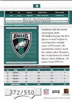 2003 Playoff Honors #118 Billy McMullen Back