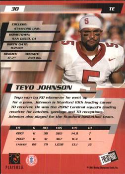 2003 Press Pass #30 Teyo Johnson Back