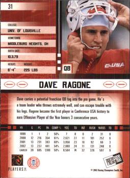 2003 Press Pass JE #31 Dave Ragone Back