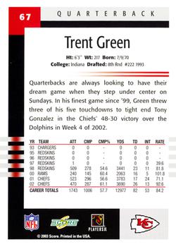 2003 Score #67 Trent Green Back