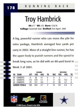 2003 Score #178 Troy Hambrick Back