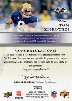 2008 Upper Deck - Signature Shots #SS54 Tom Zbikowski Back