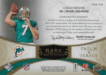 2008 Upper Deck Exquisite Collection - Rare Materials Platinum #ERM-CH Chad Henne Back