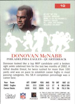 2003 Topps Pristine #10 Donovan McNabb Back