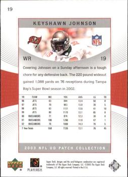 2003 UD Patch Collection #19 Keyshawn Johnson Back