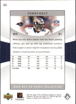2003 UD Patch Collection #60 Torry Holt Back