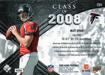 2008 Upper Deck Icons - Class of 2008 Blue #CO4 Matt Ryan Back