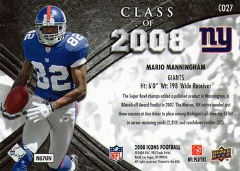 2008 Upper Deck Icons - Class of 2008 Blue #CO27 Mario Manningham Back