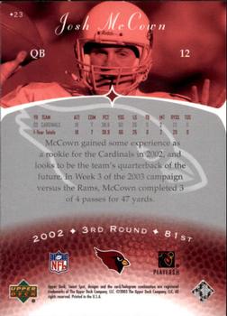 2003 Upper Deck Sweet Spot #23 Josh McCown Back