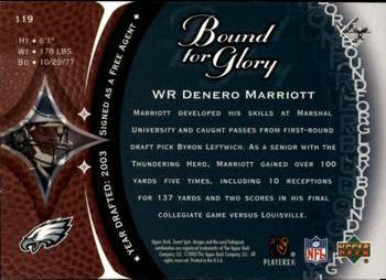 2003 Upper Deck Sweet Spot #119 Denero Marriott Back