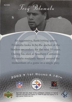 2003 Upper Deck Sweet Spot #208 Troy Polamalu Back