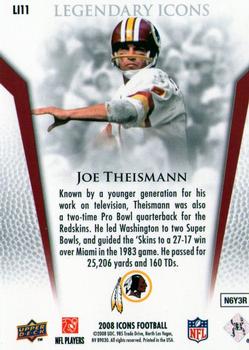 2008 Upper Deck Icons - Legendary Icons Silver #LI11 Joe Theismann Back