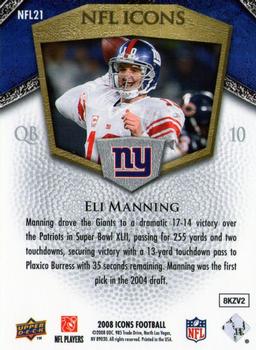 2008 Upper Deck Icons - NFL Icons Silver #NFL21 Eli Manning Back