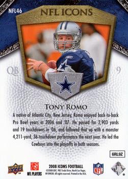 2008 Upper Deck Icons - NFL Icons Silver #NFL46 Tony Romo Back