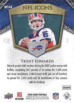 2008 Upper Deck Icons - NFL Icons Silver #NFL48 Trent Edwards Back