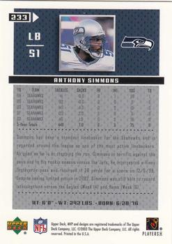 2003 Upper Deck MVP #233 Anthony Simmons Back