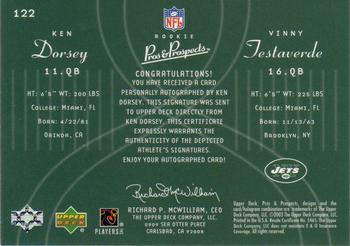 2003 Upper Deck Pros & Prospects #122 Ken Dorsey / Vinny Testaverde Back