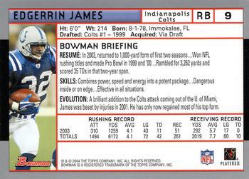 2004 Bowman #9 Edgerrin James Back