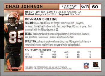 2004 Bowman #60 Chad Johnson Back