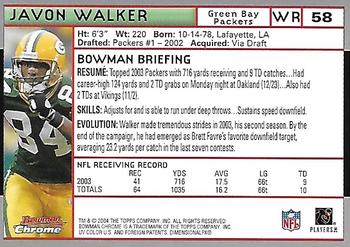 2004 Bowman Chrome #58 Javon Walker Back