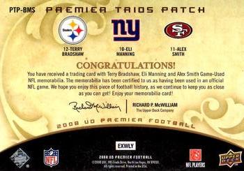 2008 Upper Deck Premier - Trios Patch 25 #PTP-BMS Terry Bradshaw / Eli Manning / Alex Smith Back