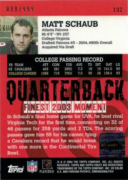 2004 Finest #132 Matt Schaub Back