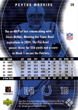 2004 SP Authentic #39 Peyton Manning Back