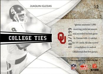 2009 Donruss Elite - College Ties Black #12 Juaquin Iglesias Back