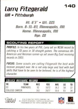 2004 Topps Draft Picks & Prospects #140 Larry Fitzgerald Back