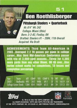 2004 Topps Pristine #51 Ben Roethlisberger Back