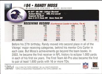 2004 Topps Signature #25 Randy Moss Back