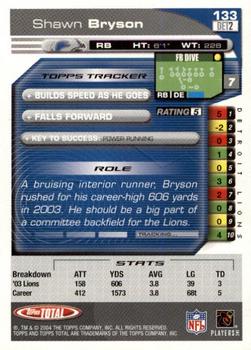 2004 Topps Total #133 Shawn Bryson Back