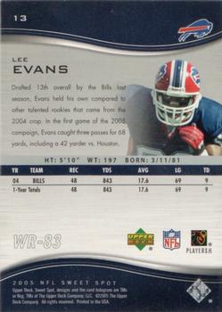 2005 Upper Deck Sweet Spot #13 Lee Evans Back