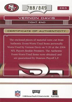 2006 Playoff Absolute Memorabilia #263 Vernon Davis Back
