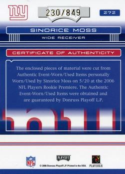 2006 Playoff Absolute Memorabilia #272 Sinorice Moss Back